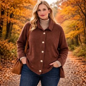 L.L. Bean Wide Collar Sweater Jacket Brown Button Front Cozy Winter Layer